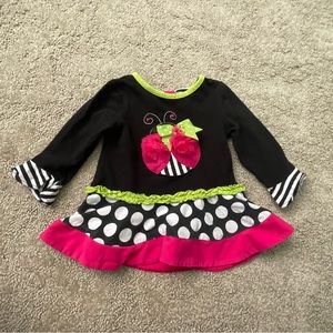 Rare, Too! Polka Dot, Stripes Black, Pink, Green Lady Bug Long Sleeve Size 12M